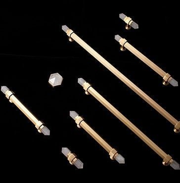 Luxury brass and white quartz crystal hexagonal bar pulls/gemstone drawer pulls/crystal cabinet handles/gold door handles/hexagonal knob