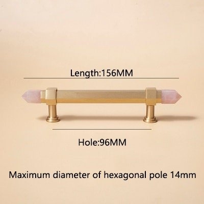 Luxury gold and rose pink quartz crystal hexagonal bar pull/gemstone drawer pull/crystal cabinet handle/gold door handle/hexagonal knob