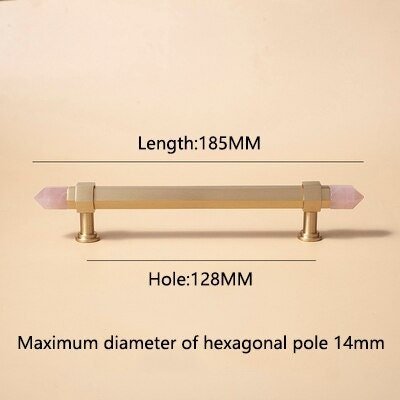 Luxury gold and rose pink quartz crystal hexagonal bar pull/gemstone drawer pull/crystal cabinet handle/gold door handle/hexagonal knob