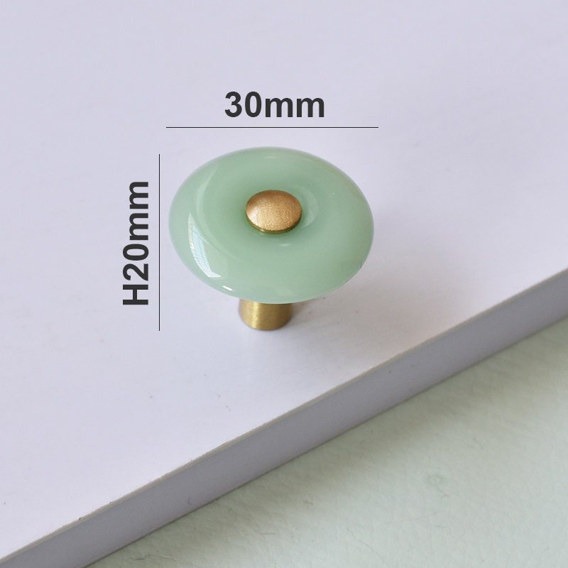 Round green or white resin and brass drawer handle/Green or white cabinet pull/Round brass and green resin door knob/Green drawer knob/MCM