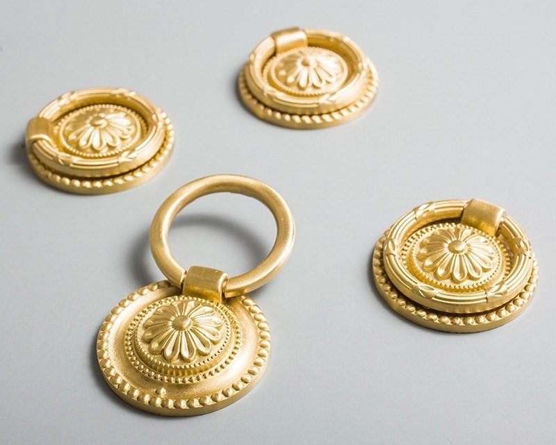 Regency style gold brass ring cabinet Pull/antique style door handle/ornate door knob/gold furniture hardware/decorative gold drawer pull