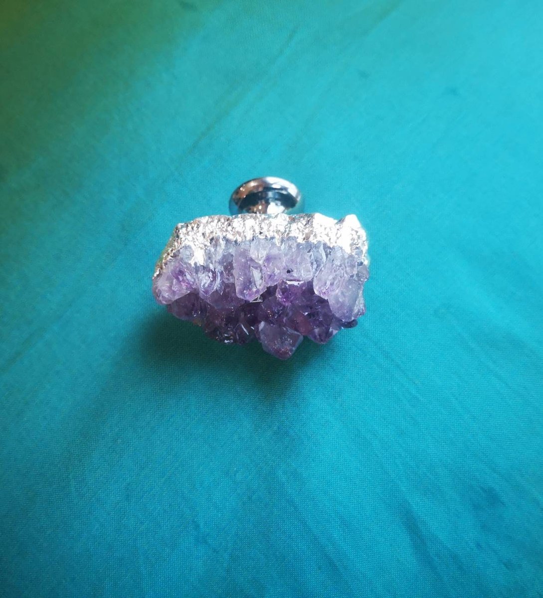 Silver Purple Amethyst Crystal cabinet pull/gemstone door knob/quartz crystal door handle/amythest drawer pull/silver furniture hardware