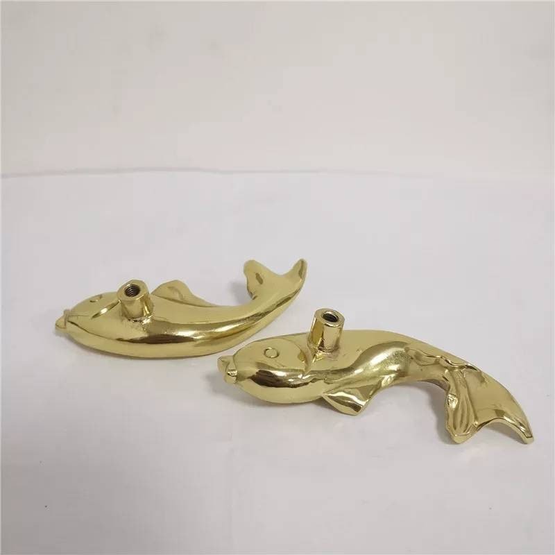 Shiny gold leaping fish drawer handle/koi carp cabinet pull/solid brass fish door handle/fish shaped drawer knob/gold furniture hardware
