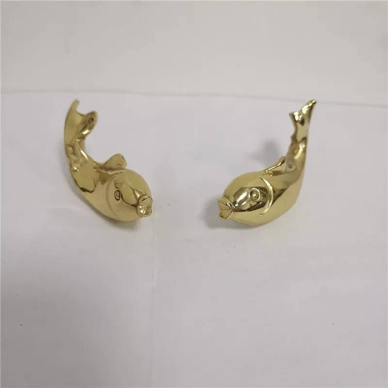 Shiny gold leaping fish drawer handle/koi carp cabinet pull/solid brass fish door handle/fish shaped drawer knob/gold furniture hardware