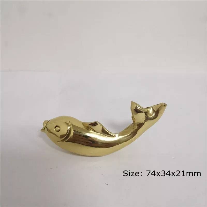 Shiny gold leaping fish drawer handle/koi carp cabinet pull/solid brass fish door handle/fish shaped drawer knob/gold furniture hardware