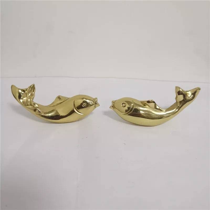 Shiny gold leaping fish drawer handle/koi carp cabinet pull/solid brass fish door handle/fish shaped drawer knob/gold furniture hardware