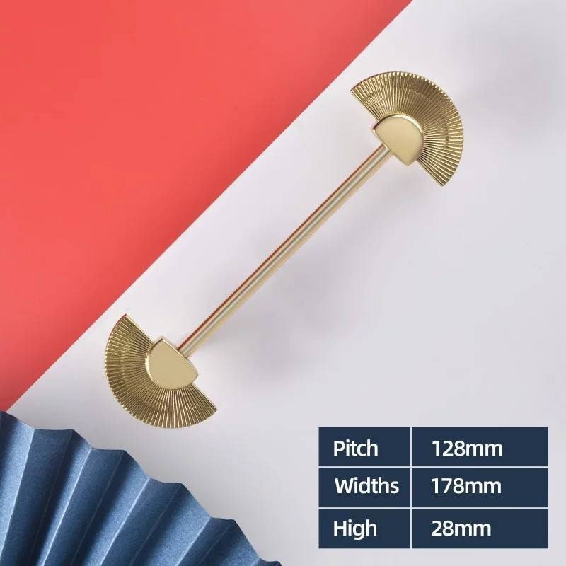 Shiny gold sun ray design bar handle/semi circle knob/art deco drawer pull/statement drawer pull/Gold brass kitchen cabinet pull/IKEA hack