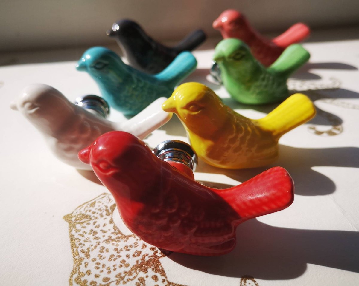 Cute colourful porcelain bird drawer handle/Chick shaped door knob/Colourful cottage style cabinet handle/bird shaped nursery door handles