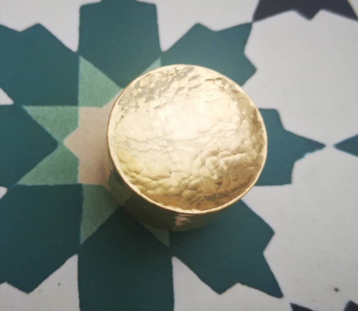 Solid shiny hammered brass round drawer handle/Textured brass cabinet pull/Round inverted gold door knob/Heavy gold brass drawer pull/