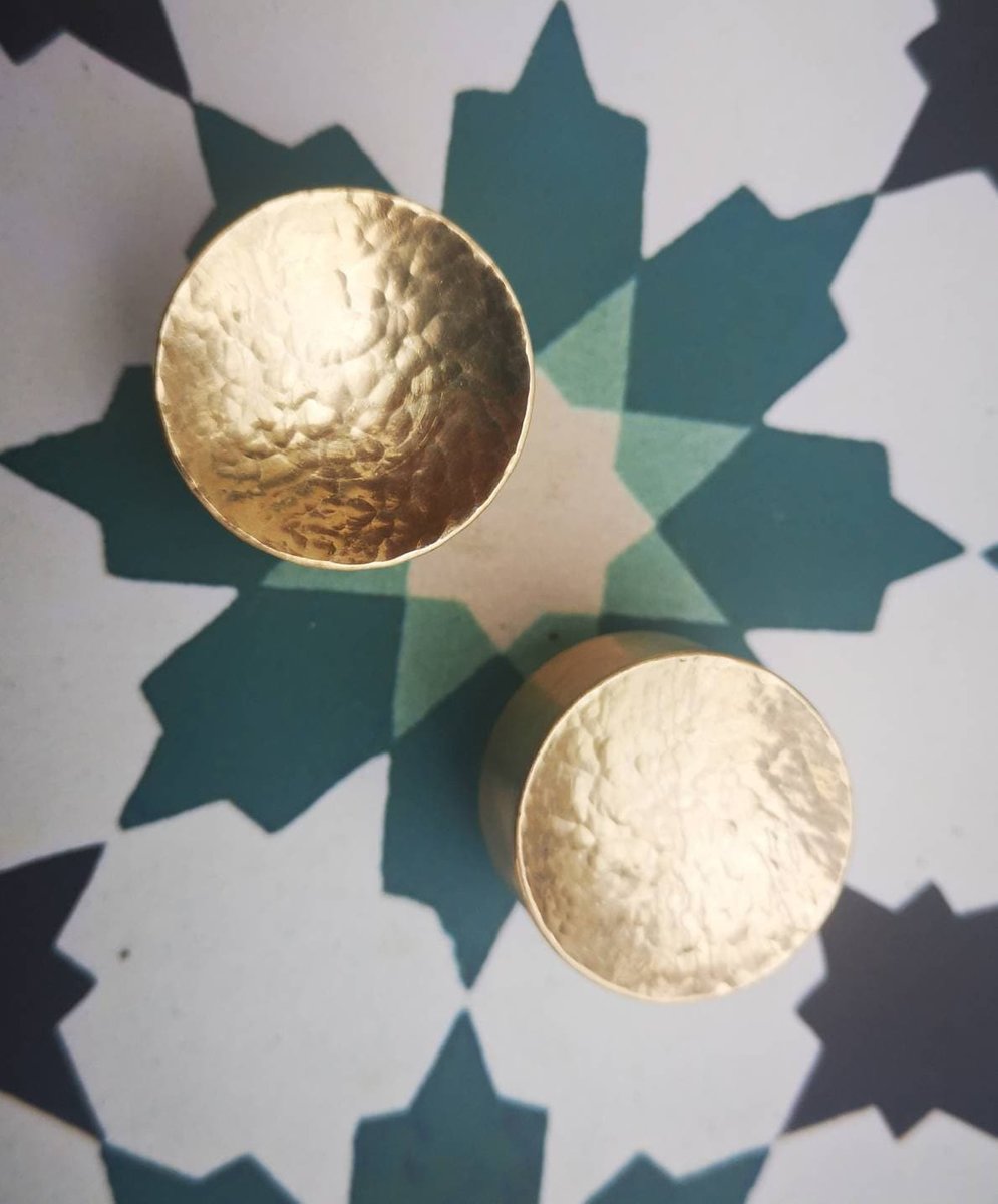 Solid shiny hammered brass round drawer handle/Textured brass cabinet pull/Round inverted gold door knob/Heavy gold brass drawer pull/