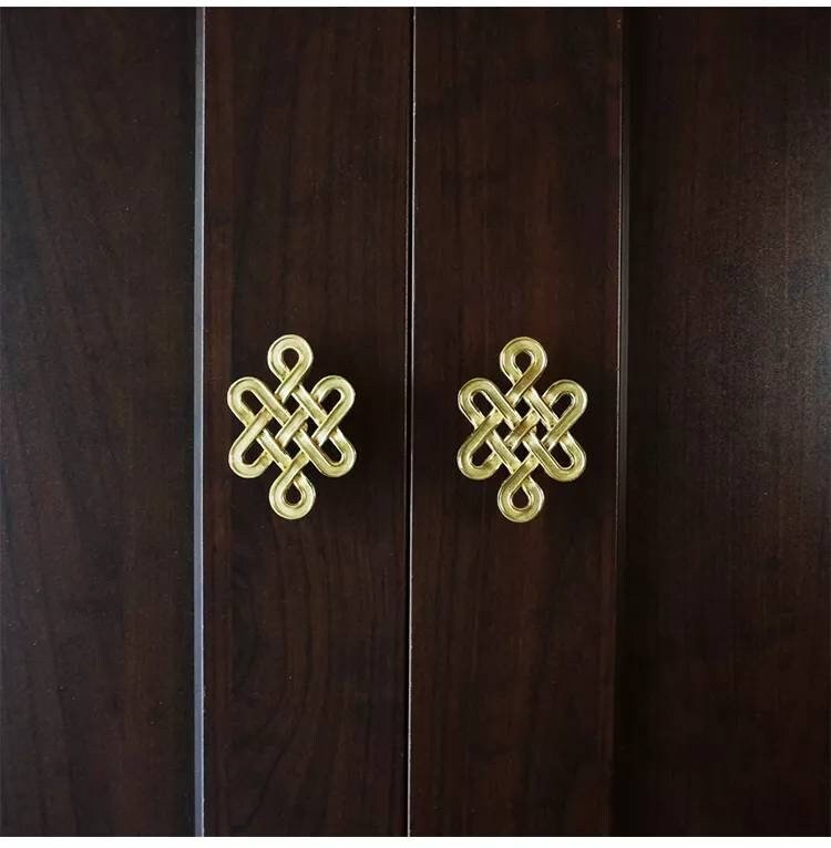 A Pair of gold brass celtic knot style solid brass handles/Brass infinity sign cabinet pulls/Intricate knot design door knob/brass hardware