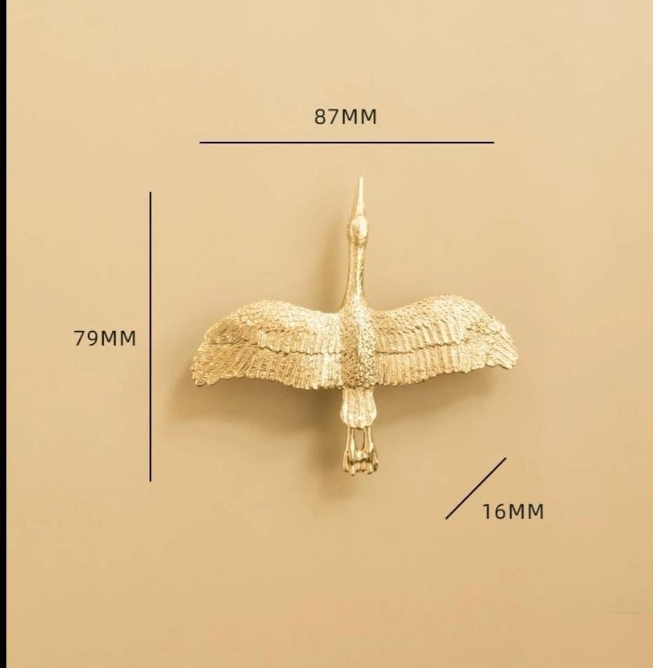 Brass Flying Egret Cabinet Pull/Gold Crane Door Handle/Stork shaped drawer handle/gold furniture hardware/Oriental Bird Cabinet Handle