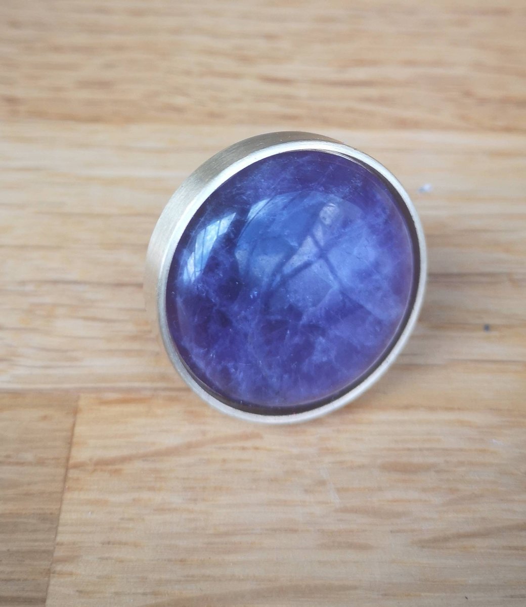 Polished purple amethyst and gold brass drawer pull/purple gemstone cabinet handle/amethyst crystal door knob/crystal furniture hardware