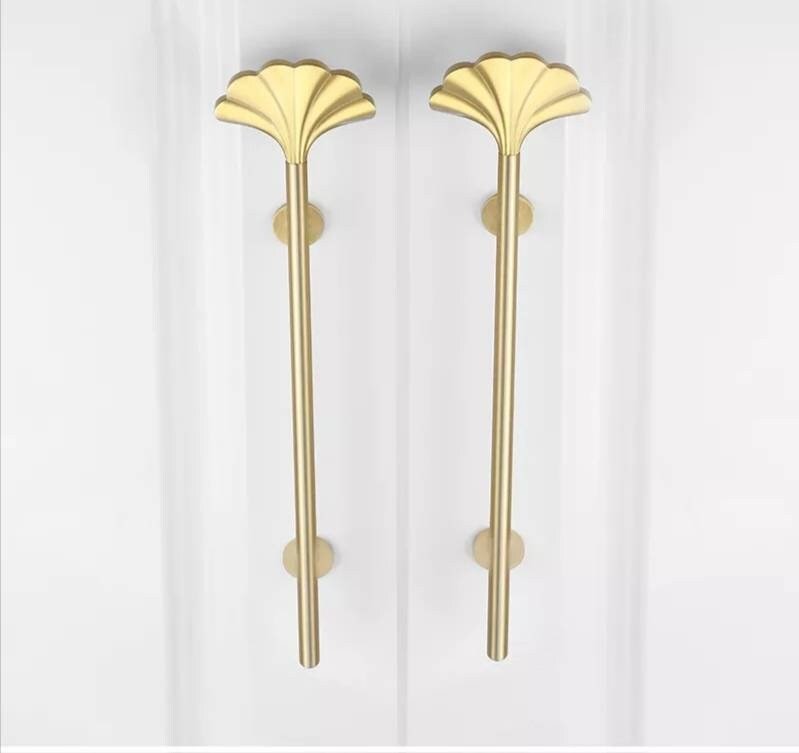 Gold cabinet bar handle with art nouveau style radiating fan pattern/long drawer pull/wardrobe door handle/home improvement/door handle