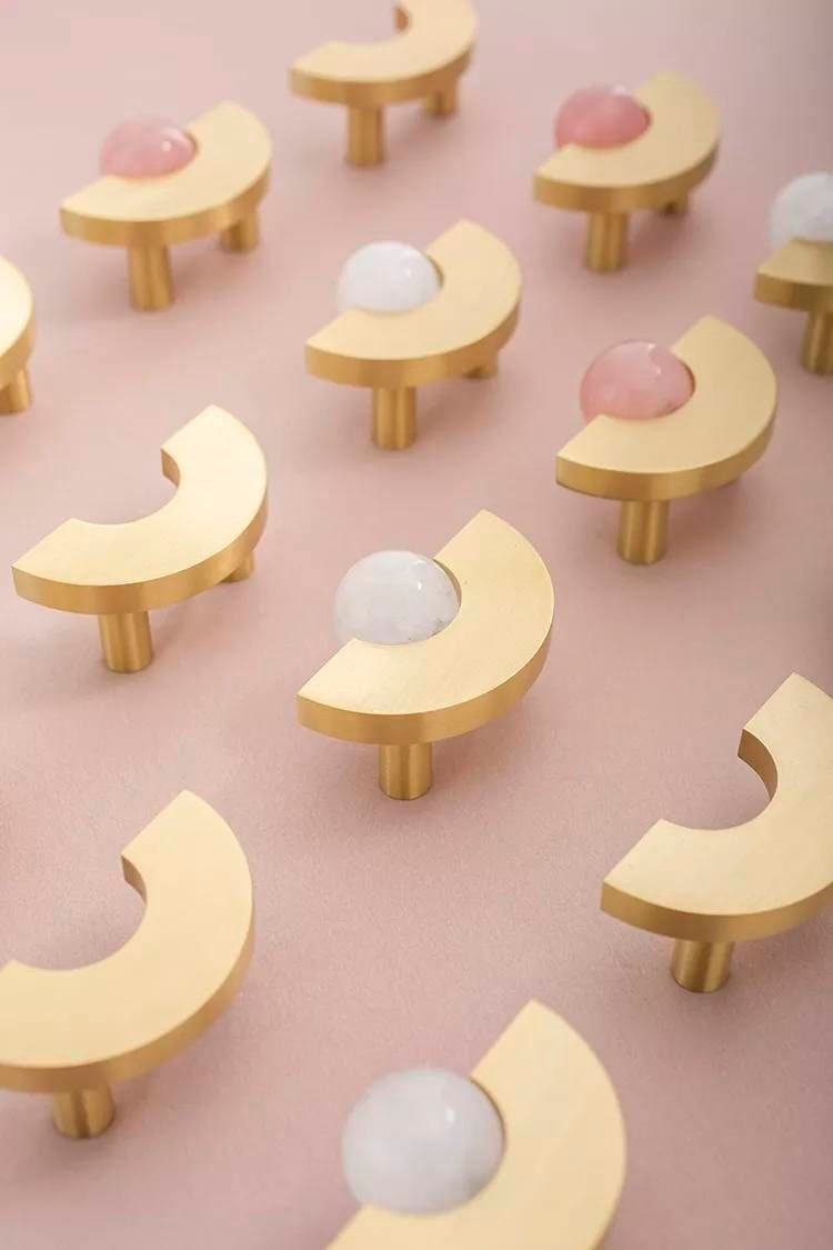 Brass and crystal semi circle shaped handle/pink or white stone ball drawer pull/retro drawer handle/wardrobe door handle/gold cabinet knob