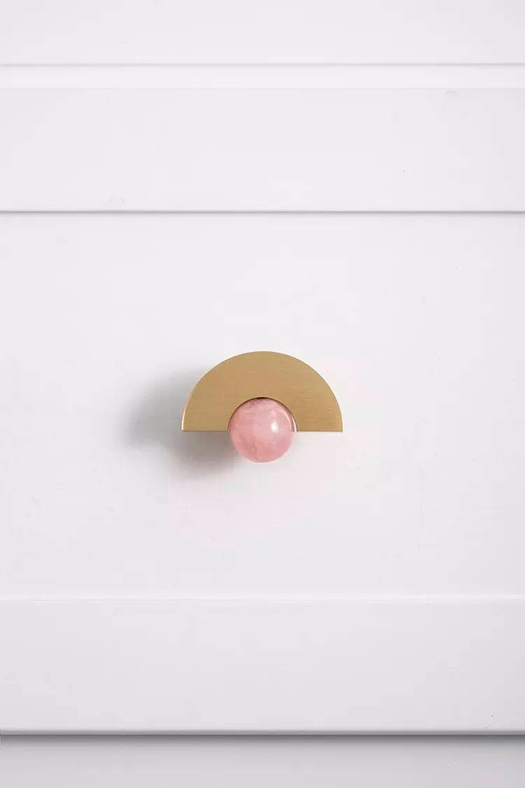 Brass and crystal semi circle shaped handle/pink or white stone ball drawer pull/retro drawer handle/wardrobe door handle/gold cabinet knob