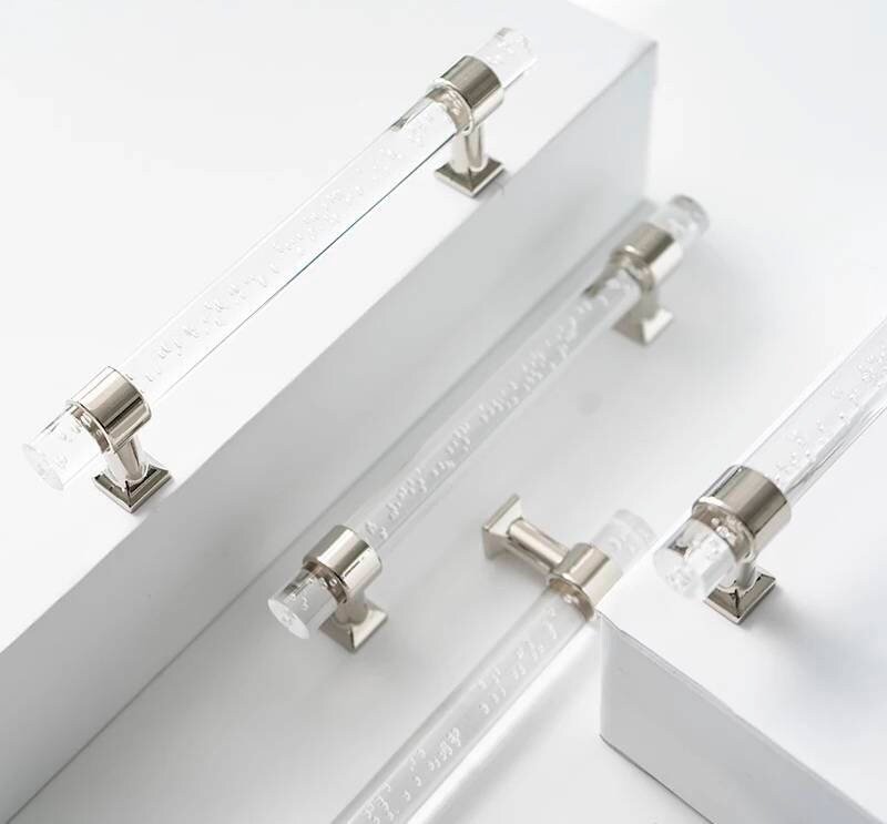 Bubbly lucite cabinet handle with gold or silver fixings/clear acrylic drawer pull/lucite furniture hardware/clear resin bubble door handle