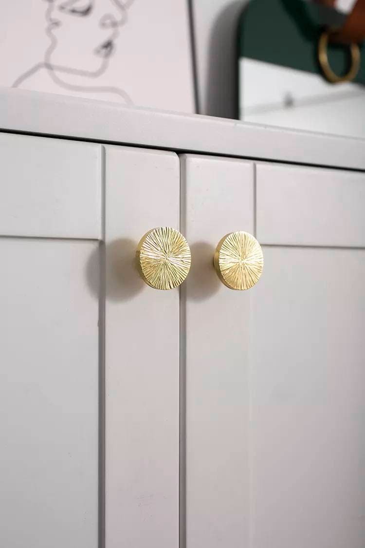 Mid century modern gold door knob/textured gold brass drawer handle/cut metal cabinet pull/gold furniture hardware/retro button door knob