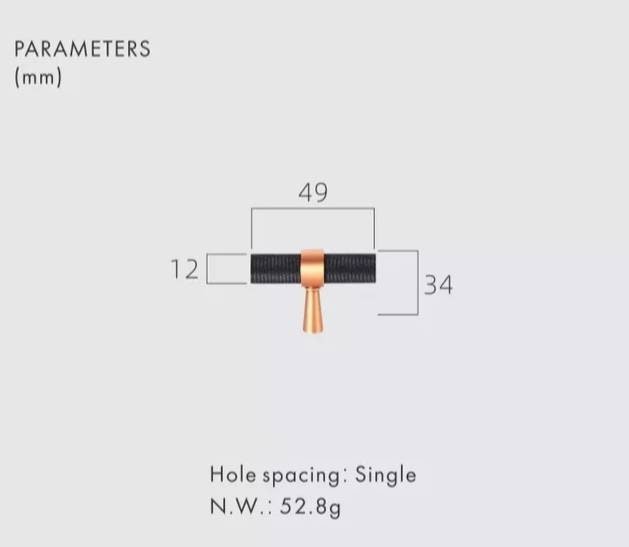 Knurled matte black and rose gold cabinet handle/copper and black drawer pull/rose gold furniture hardware/black and rose gold door handle