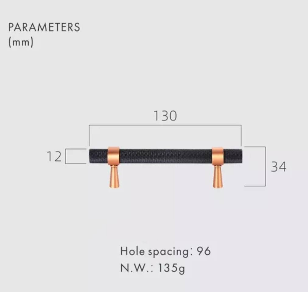 Knurled matte black and rose gold cabinet handle/copper and black drawer pull/rose gold furniture hardware/black and rose gold door handle