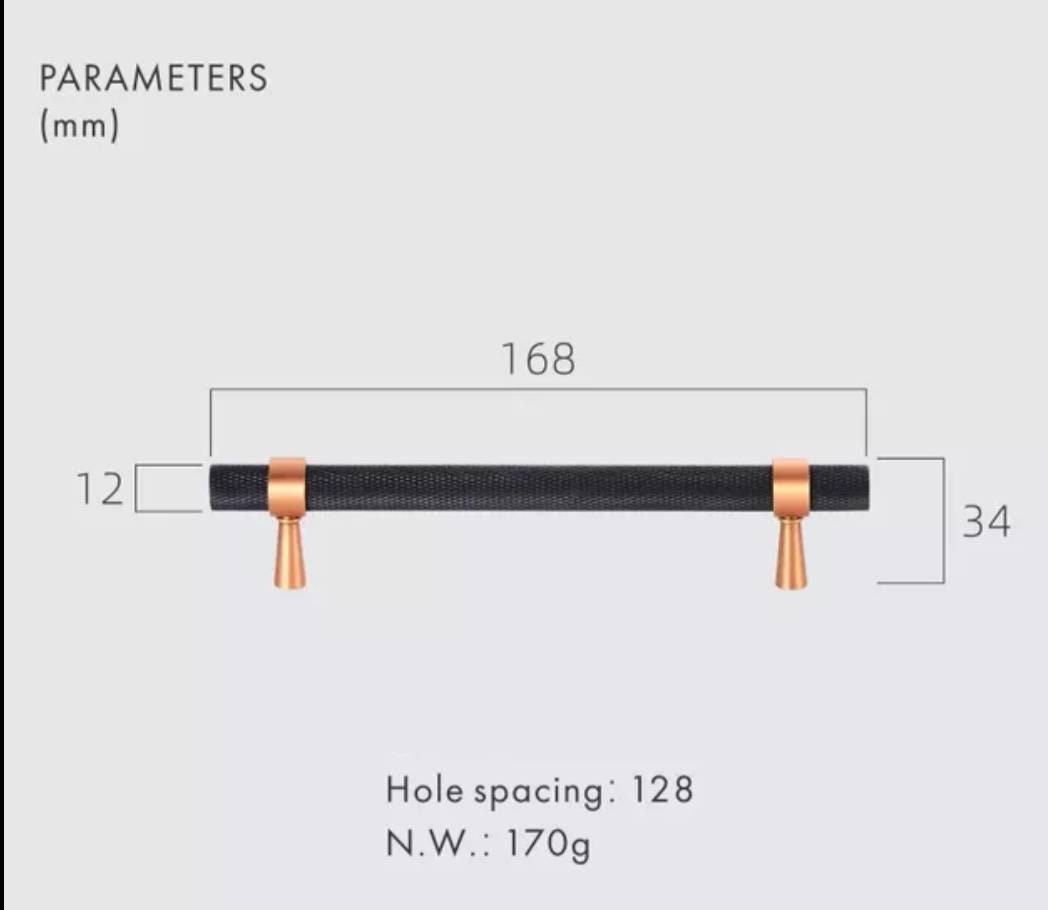 Knurled matte black and rose gold cabinet handle/copper and black drawer pull/rose gold furniture hardware/black and rose gold door handle