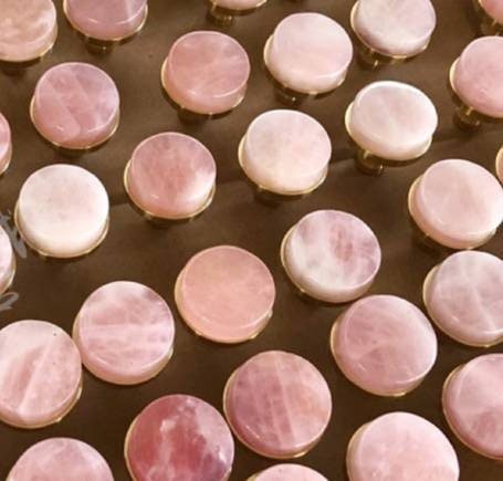 Round rose quartz crystal and brass drawer pull/large gemstone cabinet handle/pink crystal and brass door handle/Semi precious stone handle