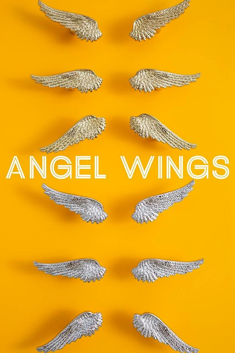 Small shiny gold or silver angel wing cabinet pull/Feathered wing drawer handle/Shiny furniture hardware/small bird wing shaped door knob