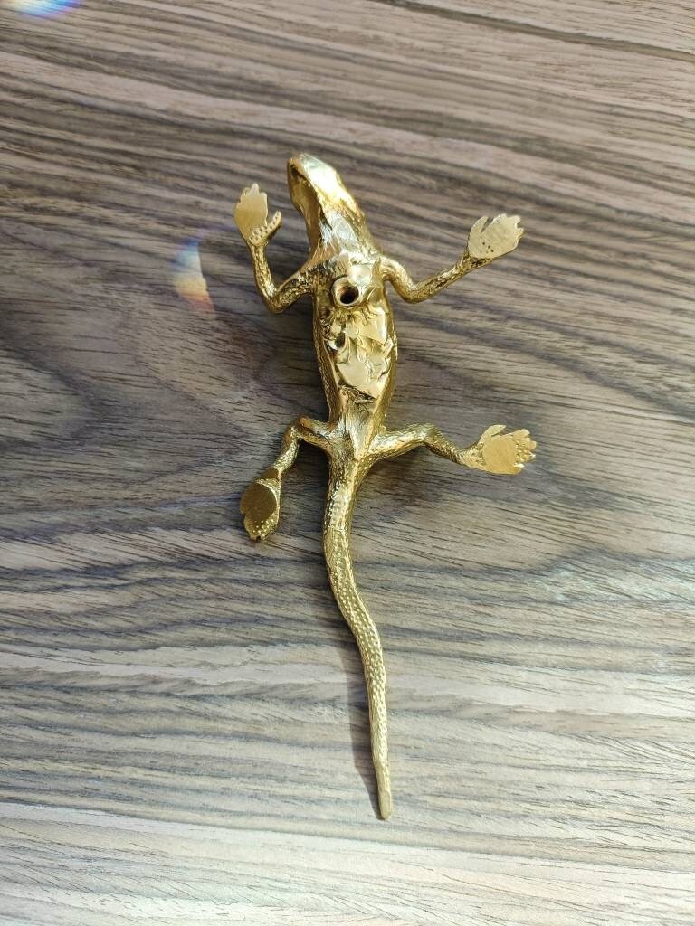Gold lizard drawer handle/Brass bearded dragon door handle/unique drawer pull/Lizard cabinet handle/Gold reptile drawer knob/Geko door pull