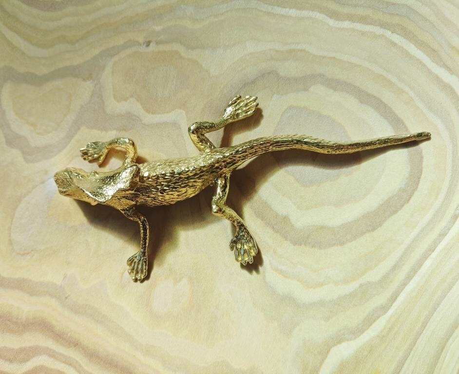 Gold lizard drawer handle/Brass bearded dragon door handle/unique drawer pull/Lizard cabinet handle/Gold reptile drawer knob/Geko door pull