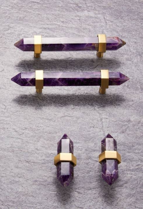 Luxury hexagonal purple amethyst crystal bar handle with gold brass fixings/Purple gemstone drawer pull/stone hardware/Amethyst door handle