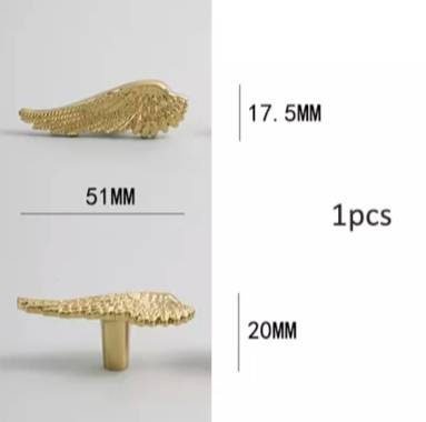 Small shiny gold or silver angel wing cabinet pull/Feathered wing drawer handle/Shiny furniture hardware/small bird wing shaped door knob