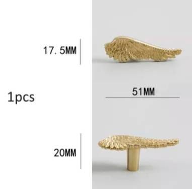 Small shiny gold or silver angel wing cabinet pull/Feathered wing drawer handle/Shiny furniture hardware/small bird wing shaped door knob