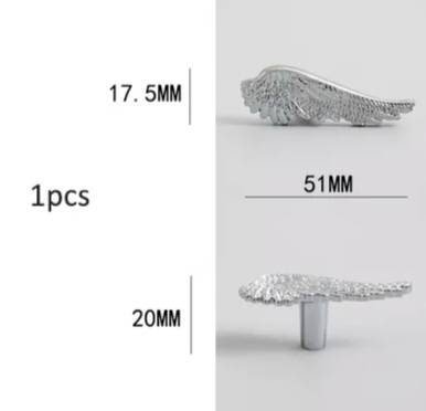 Small shiny gold or silver angel wing cabinet pull/Feathered wing drawer handle/Shiny furniture hardware/small bird wing shaped door knob