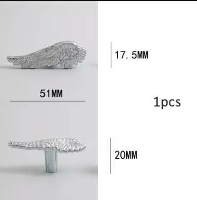 Small shiny gold or silver angel wing cabinet pull/Feathered wing drawer handle/Shiny furniture hardware/small bird wing shaped door knob