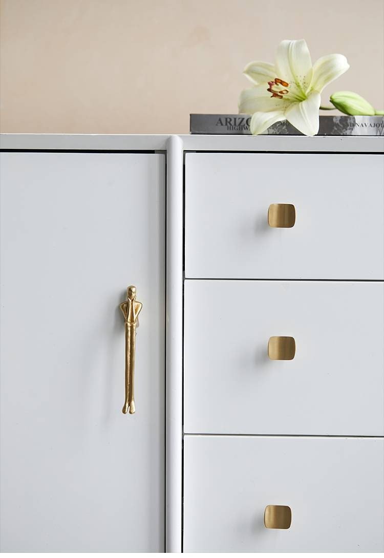 Gold brass thinking man cabinet handle/man shaped figure door handle/abstract man figurine drawer handle/unusual brass furniture hardware