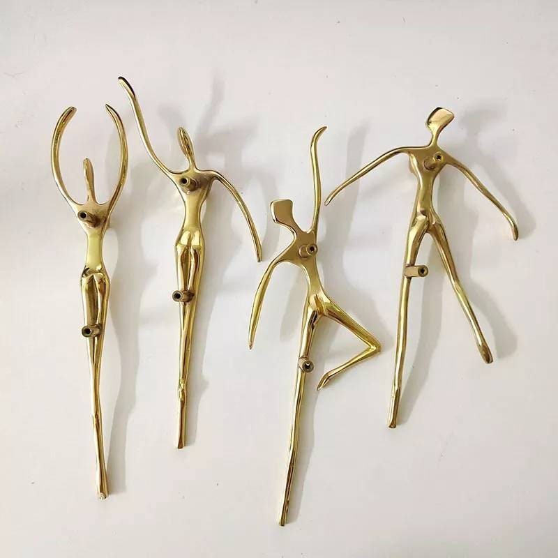 Gold brass dancing lady cabinet handle/woman shaped figure door handle/abstract female figurine drawer handle/unusual furniture hardware