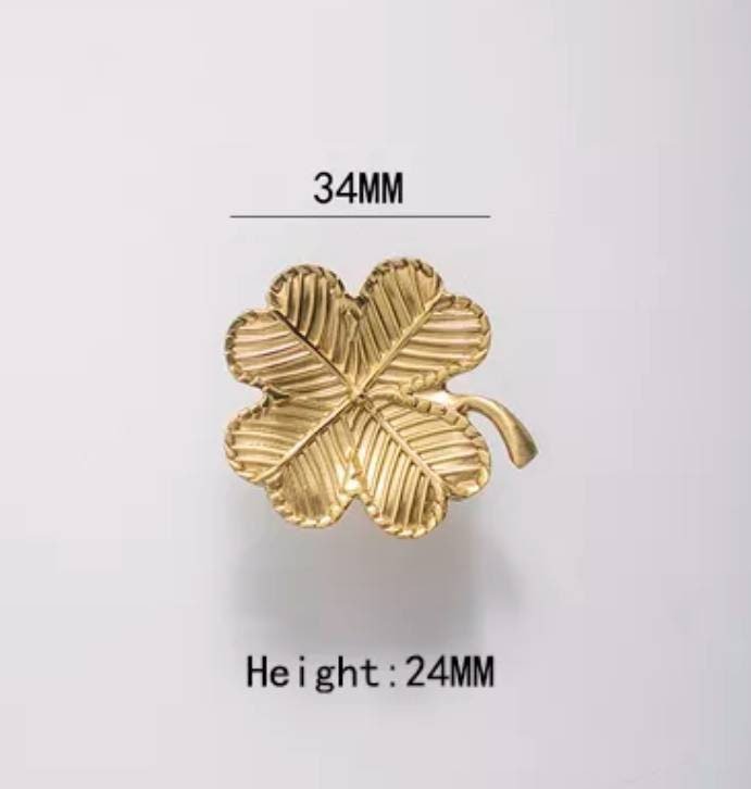 Lucky gold four leaf clover shaped cabinet pull/Shamrock shaped drawer knob/Clover leaf design door handle/Solid brass furniture hardware