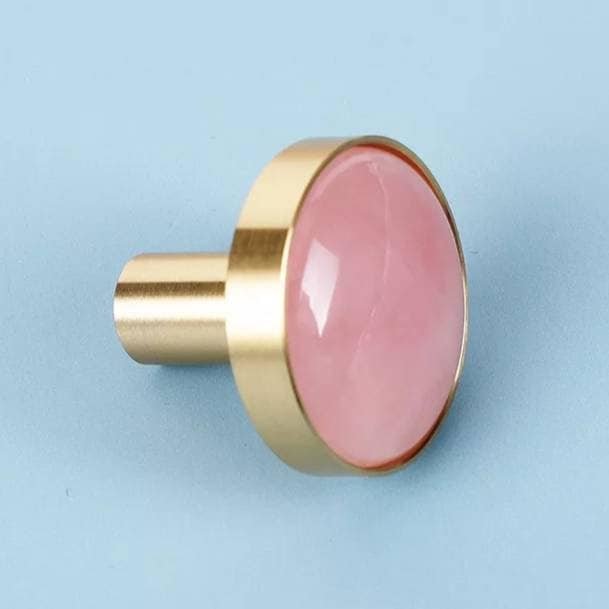 Pink Rose quartz and brass drawer knob/pink quartz crystal cabinet handles/mineral drawer pull/pink gemstone door handle/pink nursery decor