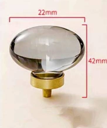 Grey oval crystal and brass cabinet pull/Retro cool grey egg shape crystal drawer knob/mid century style smooth polished crystal door handle