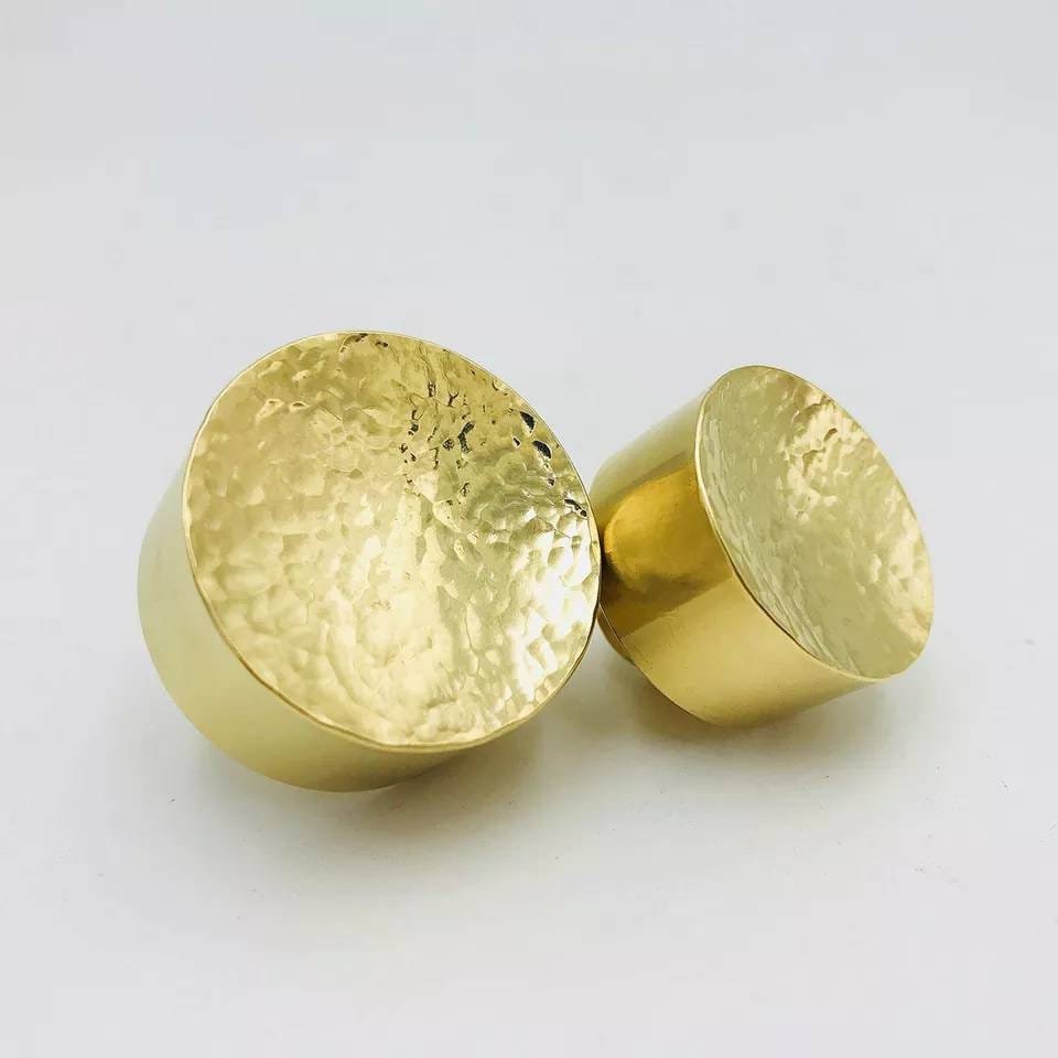 Solid shiny hammered brass round drawer handle/Textured brass cabinet pull/Round inverted gold door knob/Heavy gold brass drawer pull/