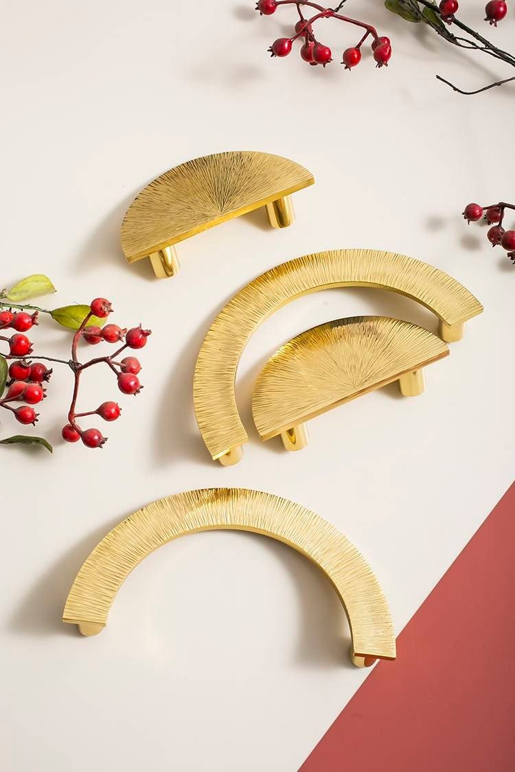 Texture gold brass semi circle handle/demi lune drawer pull/kitchen hardware/large cabinet handle/gold wardrobe door handle/home improvement