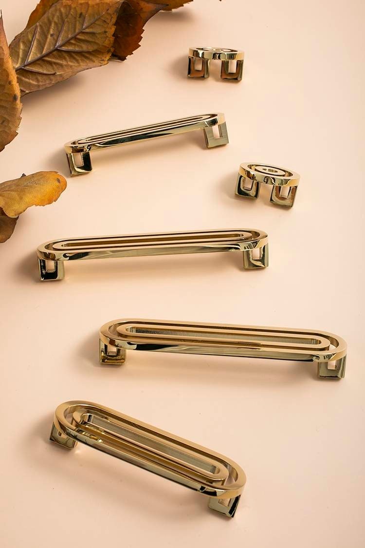 Shiny gold outline pattern handle/large cabinet pull/big door handle/Wide gold drawer pull/kitchen furniture hardware/mid century modern