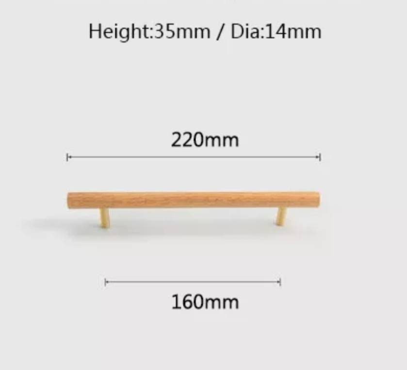 Smooth light wood and brass cabinet bar handle/Ash, Beech or Oak drawer pull/Wooden furniture hardware/Light wood and gold brass door handle