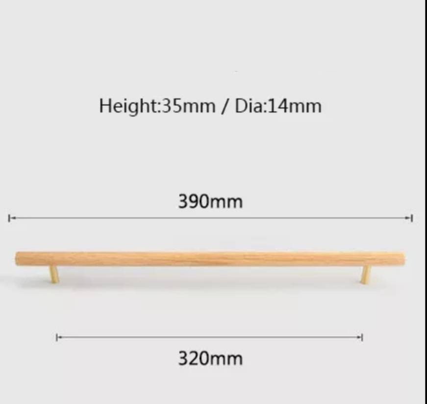 Smooth light wood and brass cabinet bar handle/Ash, Beech or Oak drawer pull/Wooden furniture hardware/Light wood and gold brass door handle