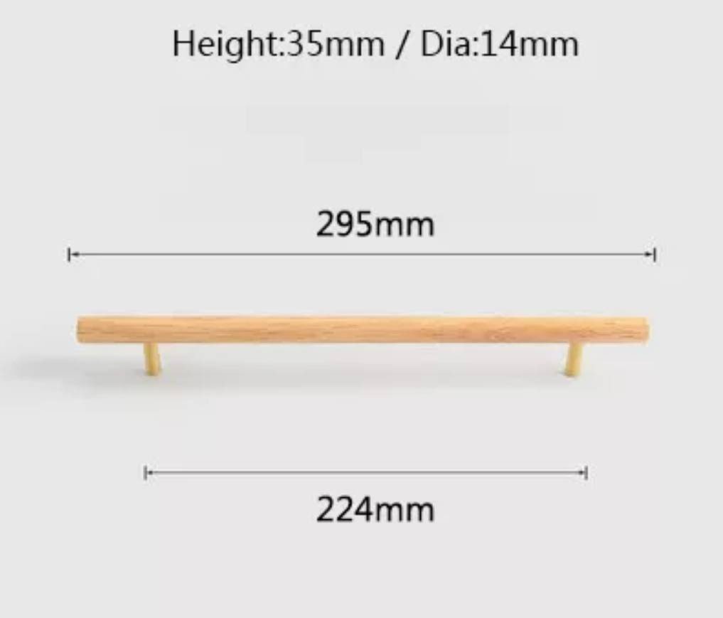 Smooth light wood and brass cabinet bar handle/Ash, Beech or Oak drawer pull/Wooden furniture hardware/Light wood and gold brass door handle