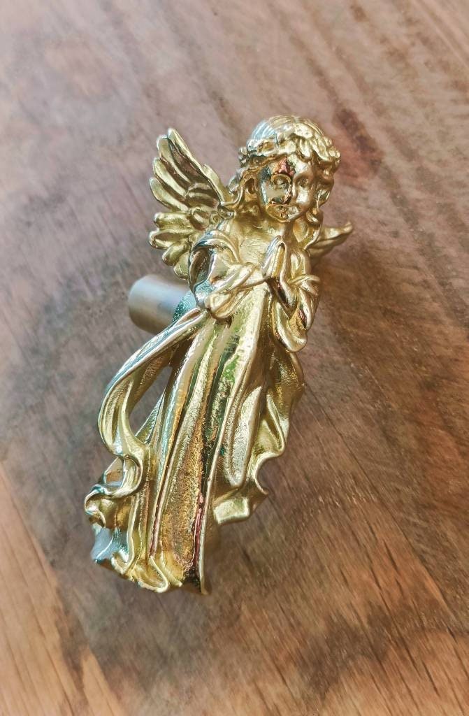 Gold brass Angel door handle/Guardian Angel Cabinet Pull/Gold Fairy drawer pull/Gold angelic themed furniture hardware/Sweet Angel door knob