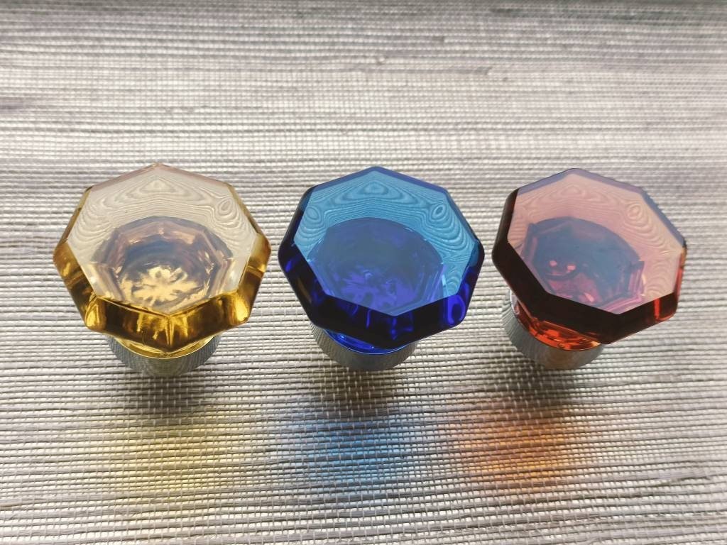 Vintage style glass crystal cabinet pull in bright colours/Glass geometric shaped door knob/Blue, yellow or red crystal drawer handle