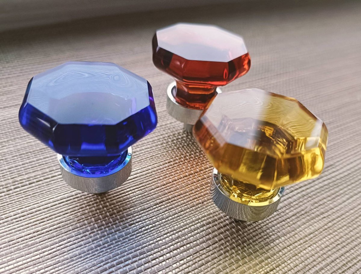 Vintage style glass crystal cabinet pull in bright colours/Glass geometric shaped door knob/Blue, yellow or red crystal drawer handle