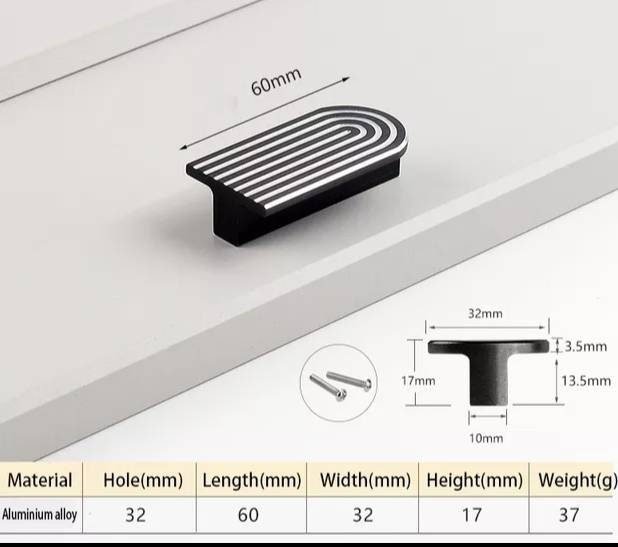 Wide black and silver retro pattern bar handle/large cabinet pull/big door handle/monochrome drawer pull/mid century modern style handle