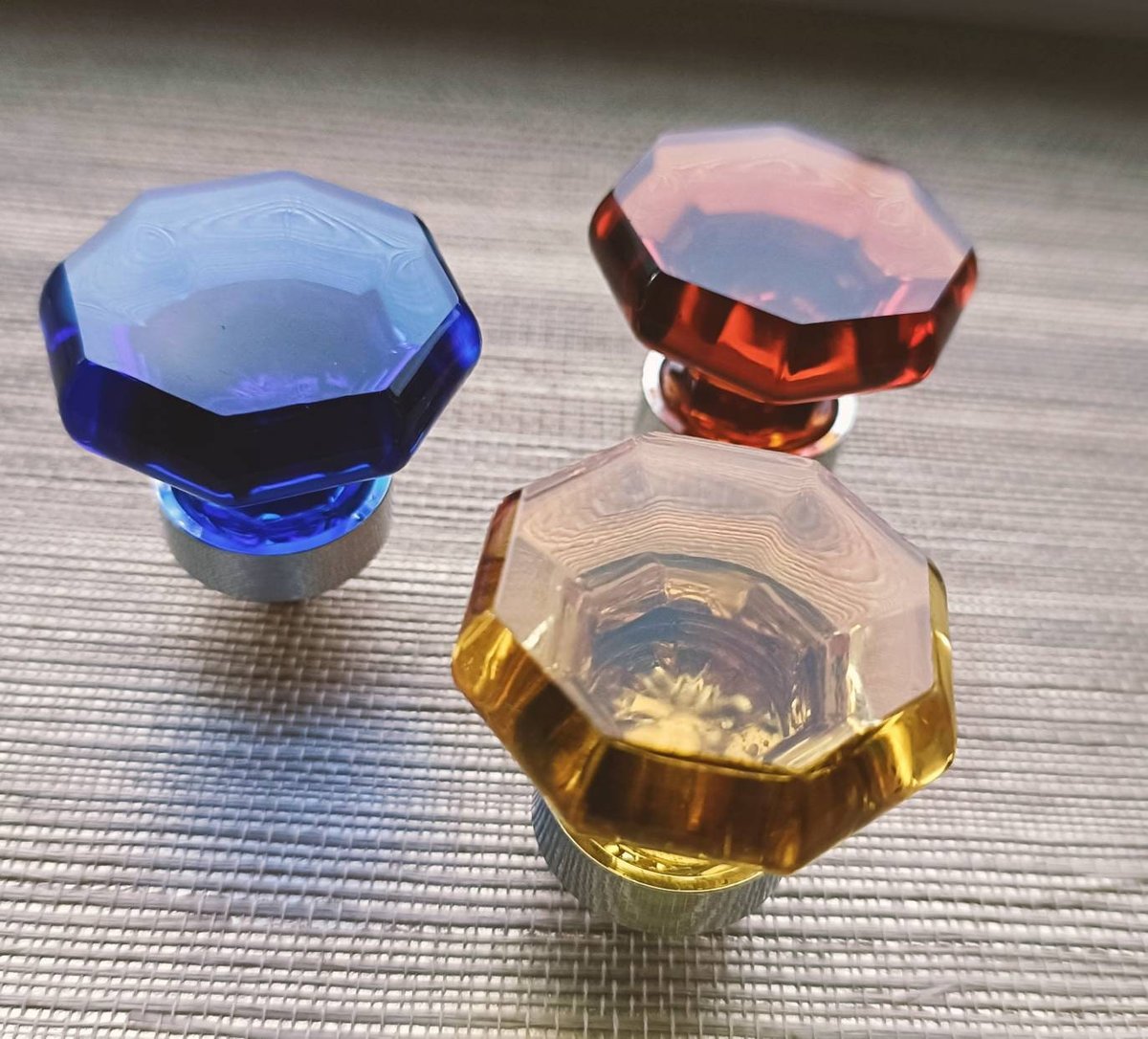 Vintage style glass crystal cabinet pull in bright colours/Glass geometric shaped door knob/Blue, yellow or red crystal drawer handle